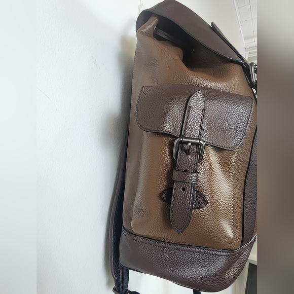 Coach Women's Hudson Browns Leather & Canvas Backpack Flap Drawstring Adj Straps - Picture 6 of 16